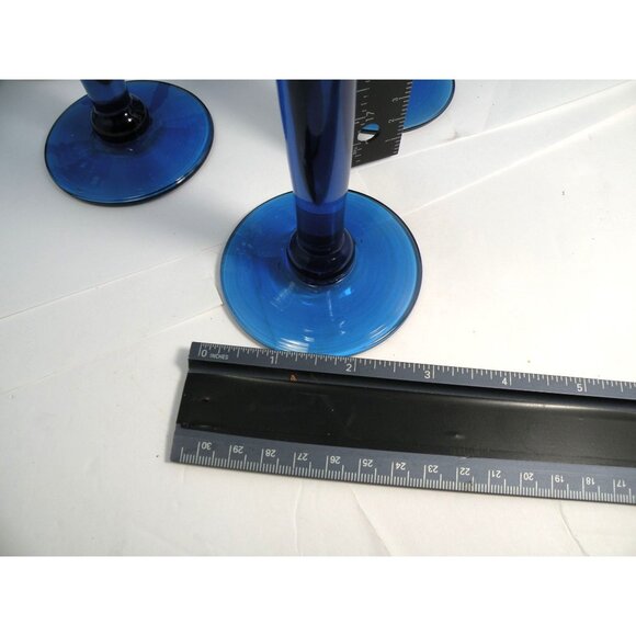 Vintage Cobalt Blue Blown Glass Goblets Stemware Wine Water Glasses Elegant Des - Picture 9 of 14